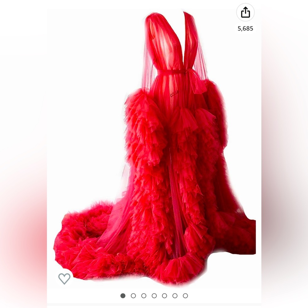 Red chiffon ruffle robe for photo shoots